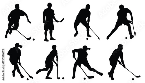 Action silhouettes of hockey players during a game
