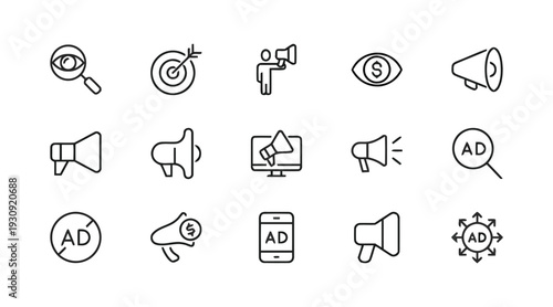 Advertising premium icon set for marketing and promotion strategies online and offline