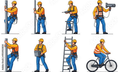 Construction Worker Safety Gear Activities Construction Set Commercial Vector