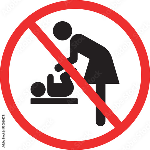 No diaper changing sign prohibition symbol for baby care area flat vector illustration for public spaces and facilities