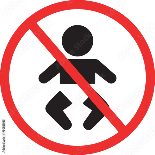 No baby diaper allowed sign prohibition symbol with baby pictogram vector illustration for warning and restriction notices
