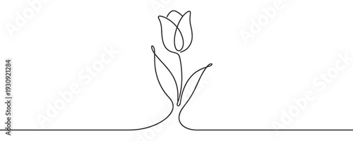 Single continuous line drawing tulip flower with elegant minimalist design creating a beautiful botanical illustration.