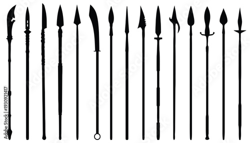 Assortment of medieval weapon silhouettes including spears and polearms