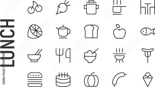 Assorted icons for lunch food and ingredients, presented in a clean outline style