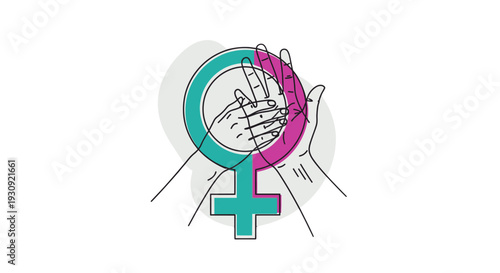 Feminist symbol with raised fists and female gender sign.
