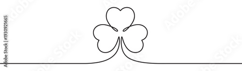Shamrock plant continuous line drawing creating a modern minimalist design representing luck and Irish culture.