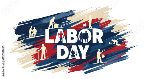 Labor Day celebration with workers in red, white, and blue.
