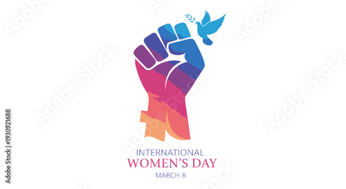 International Women's Day Celebration with Fist and Dove Symbol.