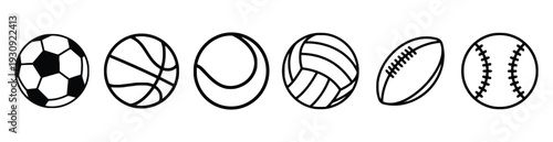 Assortment of sport balls including soccer basketball tennis volleyball rugby baseball vector