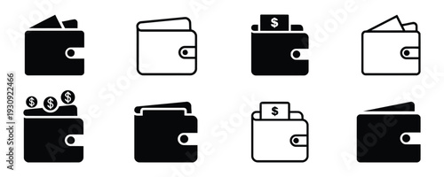 Assortment of wallet icons showing money and cards