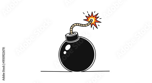 Cartoon Bomb With Exploding Fuse on White Background