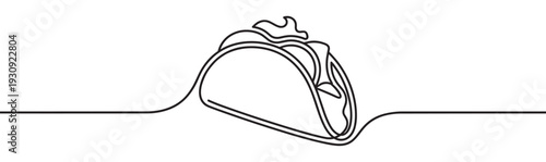 Taco continuous line drawing vector illustration of a delicious Mexican fast food meal, perfect for restaurant menus or culinary designs.