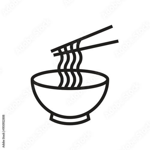 Bowl of noodles with chopsticks icon, asian cuisine food symbol