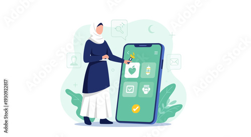 Woman Interacting With Smartphone Application Illustrating Modern Technology and Design