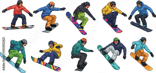 Snowboarder Collection Action Sports Vector Illustration Winter Activity