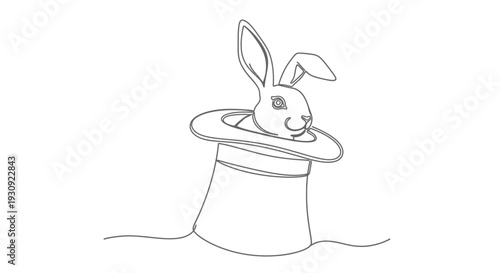 Magician's Rabbit Emerging from Top Hat - Simple Line Art