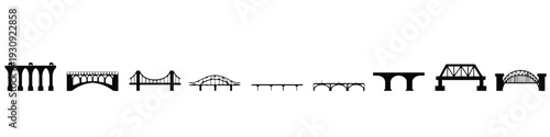 Bridge silhouettes set collection different types architectural styles isolated white background vector