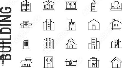 Building icons set for architecture urban planning and real estate industry symbols