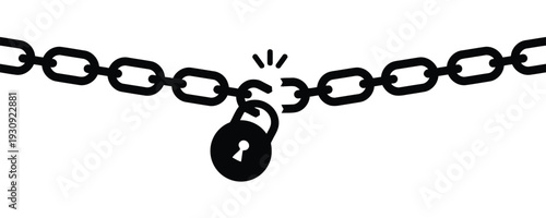 Broken chain with padlock, symbolizing freedom and release from constraints