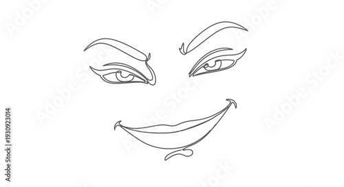Wicked Smile and Sly Eyes - Minimalist Line Art Face