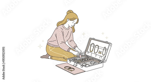 Woman Organizing Precious Jewelry Collection Box