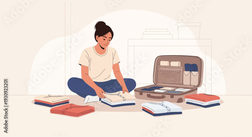 Woman Packing Clothes For Vacation Preparing Luggage For A Trip