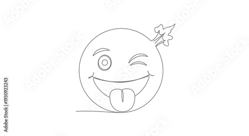 Winking Emoji Face with Tongue Out and Spark Illustration Line Art Vector