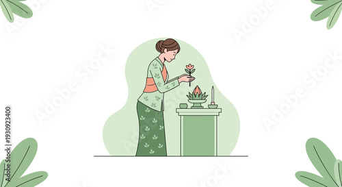 Woman Offering Flower To Altar Ceremony