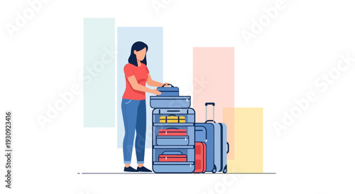 Woman Packing Suitcases Preparing For Travel Illustration Minimalist Design Concept Adobe Stock
