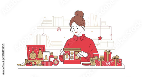 Woman Opening a Gift Box During the Festive Season, a Time of Celebration and Giving