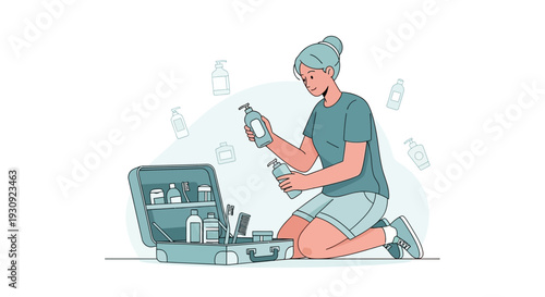 Woman Packing Toiletries For Travel Or Trip