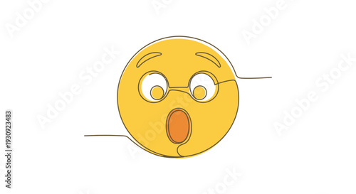 Surprised emoji face with glasses, open mouth, wide eyes, abstract single line art illustration