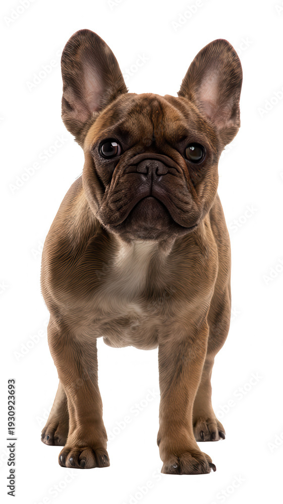 Fototapeta premium Adorable Brown French Bulldog Puppy Standing Isolated on White