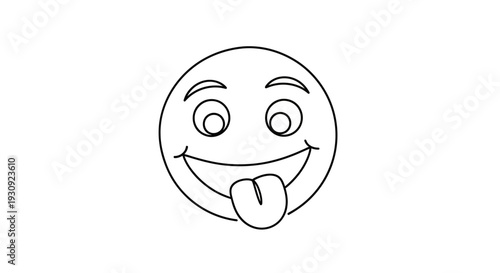 Funny Smiley Face Emoji with Tongue Out - Outline Vector Art