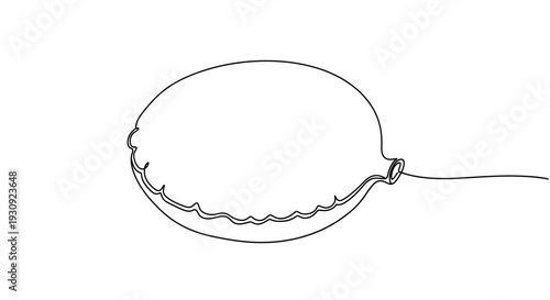 Minimalist single line drawing of a deflated balloon with string
