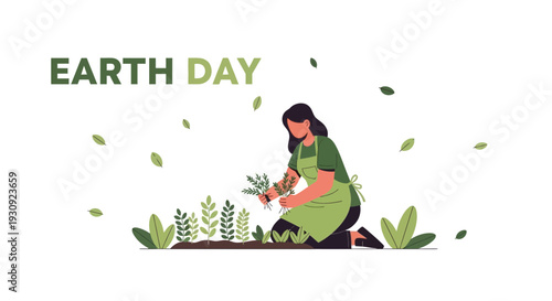 Woman Planting a Garden Depicting Earth Day, Environmental Care and Preservation
