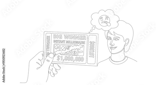 Man Thinking About Lottery Win While Holding Scratch Card