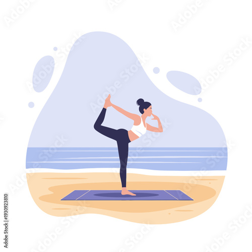 Woman Practicing Yoga Pose on the Beach, Promoting Health and Wellness Through Exercise
