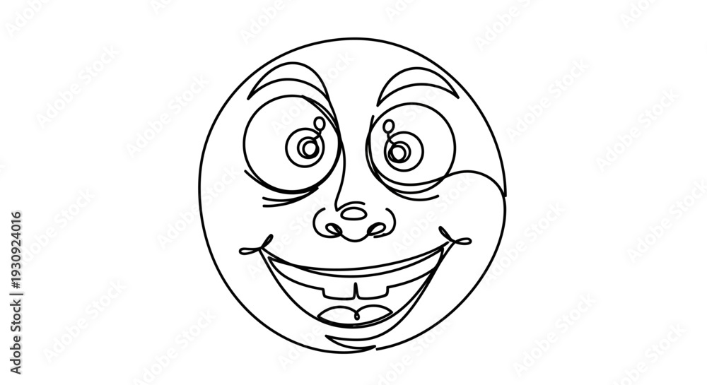 Obraz premium Funny Cartoon Face Drawing, Happy Expression, One Line Art
