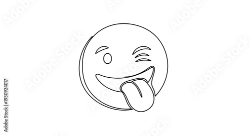 Winking Face Emoji with Tongue Out - Line Art Illustration