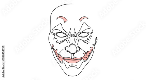 Scary Clown Mask Drawing - Spooky Face Outline with Painted Details
