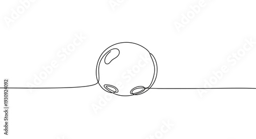 Minimalist continuous line drawing of a bowling ball on white background