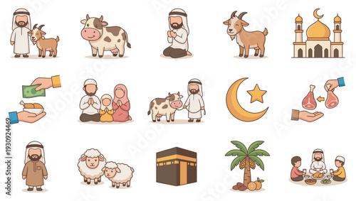 Muslim people celebrate Eid al-Adha with various religious traditions, including prayer, animal sacrifice, charity, and festive family meals.