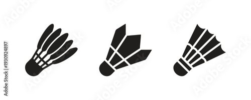Collection of badminton shuttlecock icons in different styles and colors