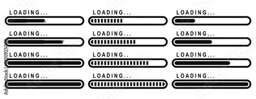 Collection of different loading progress bar styles with text loading