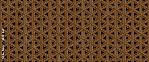 Seamless wooden geometric lattice vector background illustration featuring brown interlocking weave pattern and isometric 3D effect for luxury architectural texture, wallpaper and interior design.