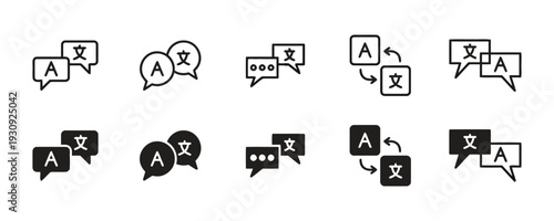 Collection of diverse translation and communication icons