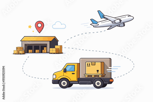 Global logistics and supply chain management with truck and airplane transport