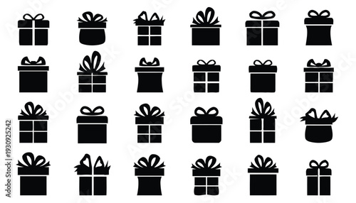 Collection of gift boxes with bows on white background