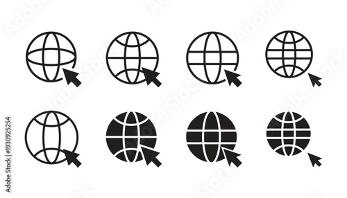 Collection of globe and cursor icons representing internet and website access